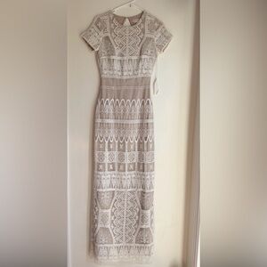 Korovilas Lace Maxi Dress Open Back Off White Tan Lining Size 2